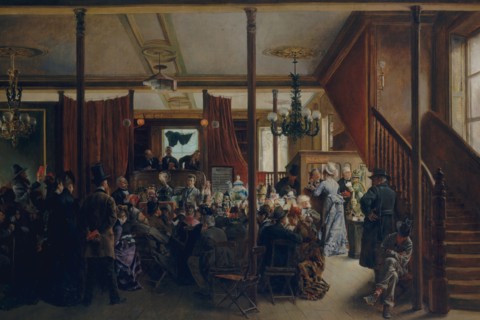 Auction Sale in Clinton Hall, New York, 1876, 1876. Creator: Ignacio de León Escosura.