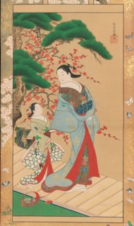 Courtesan and Attendant in Early Spring, early 18th century. Creator: Kakondo.