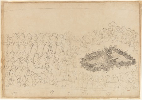 Rama and Lakshmana Overwhelmed by Arrows: Folio from the Siege of Lanka series, ca. 1725. Creator: Manaku.