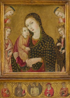 Madonna and child with the Dead Christ, Saints Agnes and Catherine of Alexandria...ca. 1470-80. Creator: Sano di Pietro.
