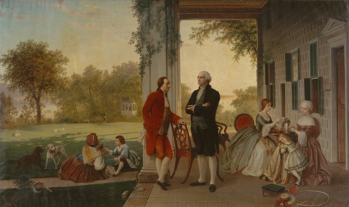 Washington and Lafayette at Mount Vernon, 1784 (The Home of Washington after the War), 1859. Creator: Thomas Pritchard Rossiter.