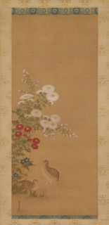 Quail and Autumn Flowers, late 17th century. Creator: Tosa Mitsuoki.