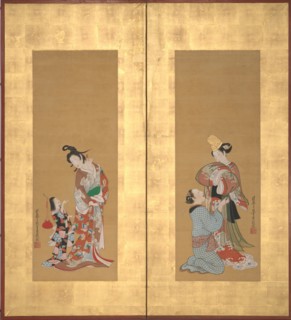 Shirabyoshi Dancer and Female Servant; Courtesan and Girl Attendant , mid-18th century. Creator: Tsukioka Masanobu.