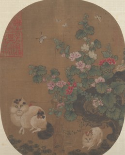 Hollyhocks and Cats. Creator: Unknown.