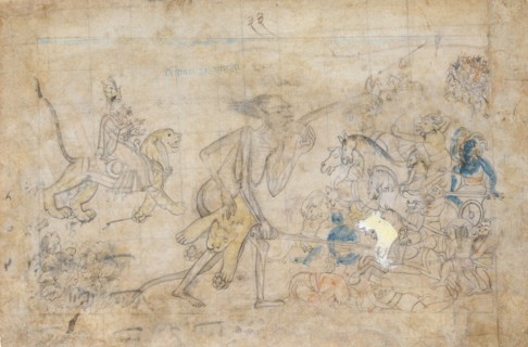 Durga and Kali Approach the Gathered Armies of Chanda and Munda..., ca. 1780. Creator: Unknown.