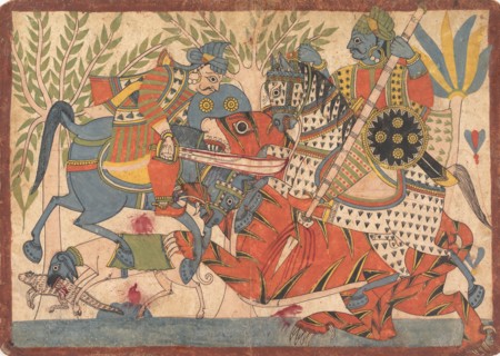Harishchandra and his Minister Killing a Tiger folio from a Harishchandra Series, 1800-1850. Creator: Unknown.