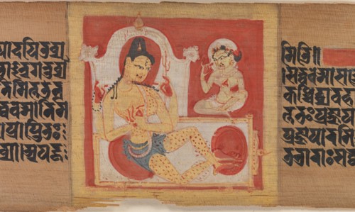 Enthroned Four-armed Bodhisattva, Leaf from...Pancavimsatisahasrika Prajnaparamita..., ca. 1090. Creator: Unknown.