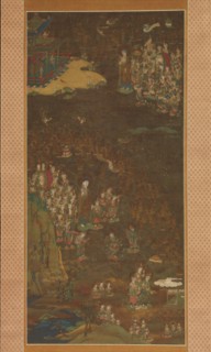 Descent and Return of Amida to Western Paradise with a Believer's Soul (Gosho mandara), c1300. Creator: Unknown.