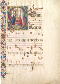 Manuscript Leaf with Saint John Gualbert in an Initial S, from an Antiphonary, early 16th century. Creator: Unknown.