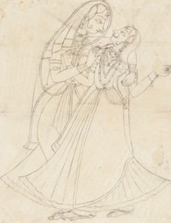 Krishna (dressed as a woman) Embracing Radha, 19th century. Creator: Unknown.