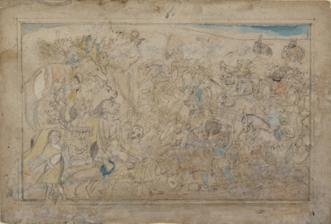 Durga, Kali, and Five Matrikas Battle the Daitya Army of the Demon Shumbha..., ca. 1780. Creator: Unknown.