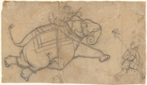Running Elephant (recto); Practice Sheet of Elephant Sketches (verso), mid-18th century. Creator: Unknown.