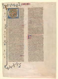 Initial "V" from the commentary of Nehemiah, one of six illustrated leaves..., ca. 1360-1380. Creator: Nicholas of Lyra.
