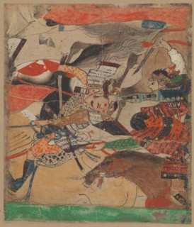 Battle at Rokuhara, from The Tale of the Heiji Rebellion (Heiji monogatari)..., 14th century. Creator: Unknown.
