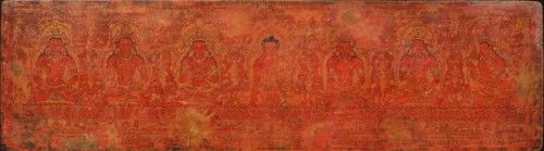 The Buddha Shakyamuni, Five Past Buddhas, and Maitreya, ca. 15th century. Creator: Unknown.