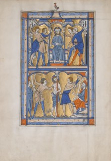 Manuscript Leaf with the Mocking and Flagellation of Christ, from a Royal Psalter, 13th century. Creator: Unknown.