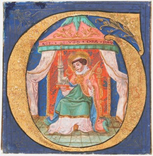 Manuscript Illumination with Saint Trudo (Trond) in an Initial O, from a Choir Book, 15th century. Creator: Unknown.