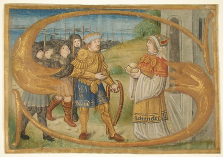 Manuscript Leaf Cutting Probably from a Missal with an Illuminated Initial S..., late 15th century. Creator: Unknown.