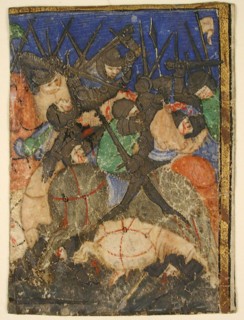 Manuscript Cutting Showing a Scene from Hebrew Scripture, Perhaps the Life of King David(?), c.1400. Creator: Unknown.