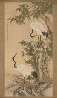 Cranes, Peach Tree, and Chinese Roses, early 18th century. Creator: After Shen Quan (Chinese, 1682-after 1762).