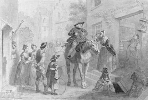 Village Scene with Dutch Colonial Figures (from Hosack Album). Creator: Felix Octavius Carr Darley.