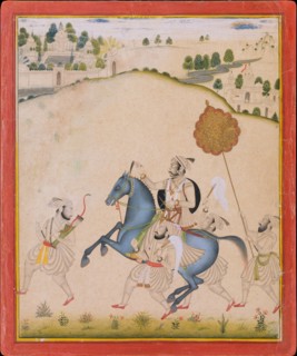 Maharana Amar Singh II Riding a Jodhpur Horse, ca. 1700-1710. Creator: Stipple Master.
