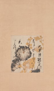 Poem by Onakatomi Yoshinobu with Underpainting of Hollyhocks , early 17th century. Creators: Shokado Shojo, Unknown.