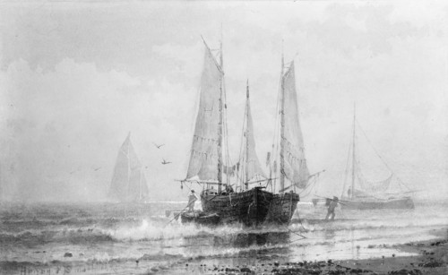 Seascape?Fishing Boats by the Shore, 1875. Creator: Henry Pember Smith.