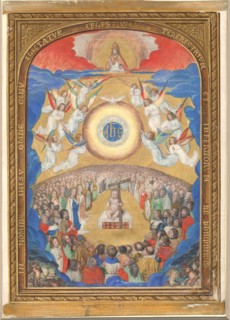 Manuscript Leaf with Adoration of the Holy Name, from a Book of Hours, after 1530 (?). Creator: Influence of Simon Bening (Netherlandish, Ghent (?) 1483/84-1561 Bruges).