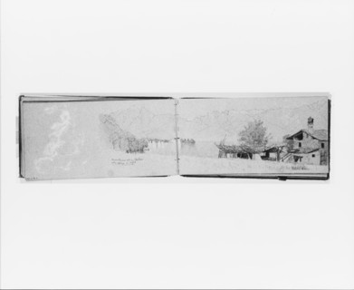 Village, Mountains, and Lake [Maggiore?] (recto, from sketchbook), 1869. Creator: Jervis McEntee.