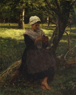 A Peasant Girl Knitting, ca. 1870. Creator: Jules Breton.