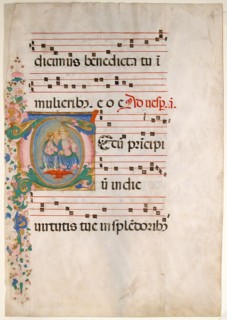Manuscript Leaf with the Trinity in an Initial T, from an Antiphonary, second half 15th century. Creator: Master of the Riccardiana Lactantius.
