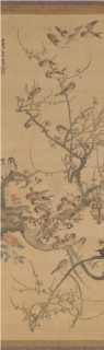 Sparrows in a Plum Tree, early 1790s. Creator: Nagasawa Rosetsu.