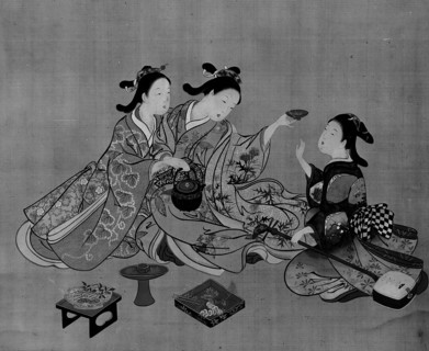 Three Girls Having Tea, 19th century. Creator: Nishikawa Sukenobu.