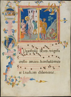 Manuscript Leaf with the Martyrdom of Saint Bartholomew, from a Laudario, ca. 1340. Creator: Pacino di Bonaguida.