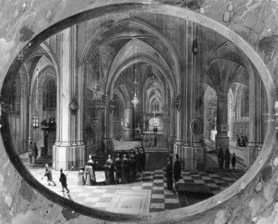 Interior of a Gothic Church at Night, probably ca. 1635-40. Creator: Peeter Neeffs the Elder.