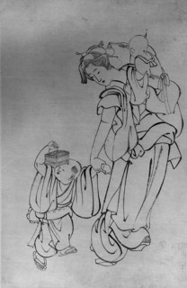 Mother and Children in Summer Night, 18th-19th century. Creator: School of Katsushika Hokusai.