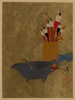 Kettle and Box with Paint Brushes, 1882. Creator: Shibata Zeshin.