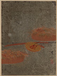 Flower Baskets and Farmer's Hat, ca. 1880s. Creator: Shibata Zeshin.