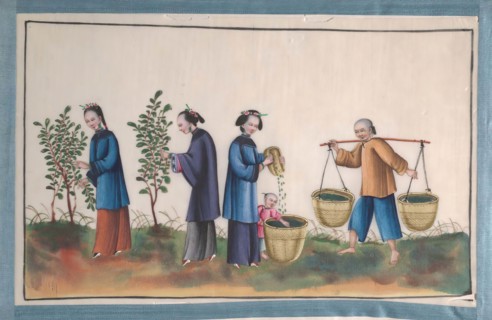 Album Containing Twelve Paintings of People Making Silk, 19th century. Creator: Unknown.