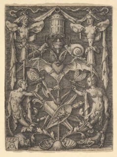 Design for a Candelabra Grotesque with a Bat in the Center, 1550. Creator: Heinrich Aldegrever.