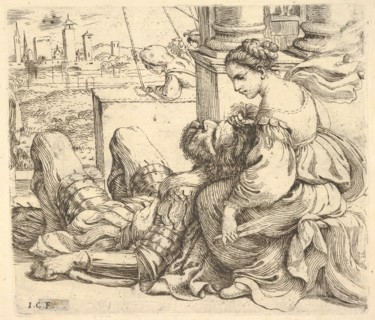 Delilah holding Samson's hair and a pair of scissors, 1620-30. Creator: Giuseppe Caletti.