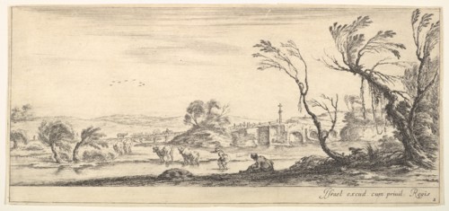 Plate 2: a peasant woman removing her shoes in center, another peasant woman and two c..., ca. 1641. Creator: Stefano della Bella.