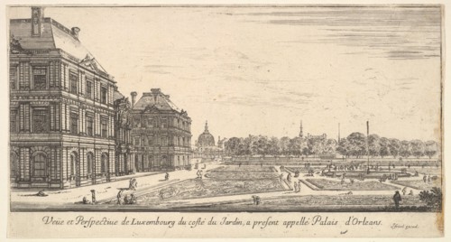 View of Luxembourg from the garden side of the Palais d'Orleans, from 'Various views of..., 1649-51. Creator: Stefano della Bella.