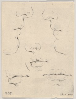 Plate 4: two profiles and three mouths, from 'The Book for Learning to Draw'