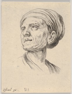 Plate 4: head of an old woman with a bonnet, looking left from 'Various heads and figures'..., 1650. Creator: Stefano della Bella.