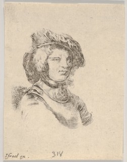 Plate 11: bust of a man wearing a cap and looking towards the right, from 'Various heads a..., 1650. Creator: Stefano della Bella.