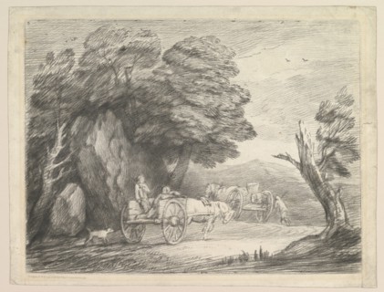 Wooded Landscape with Two Country Carts and Figures, August 1, 1797. Creator: Thomas Gainsborough.