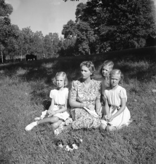 Princess Sibylla with the little princesses in Hagaparken, Stockholm, Sweden,  17/8 1944. Creator: Unknown.
