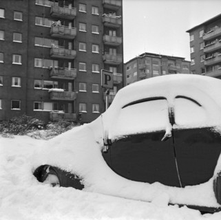 Car covered in snow, Stockholm, January 1954. Creator: Unknown.